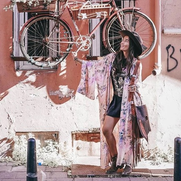 Boho Paradise Petals Bohemian Pink Gypsy Kimono Duster - Picture 8 of 16